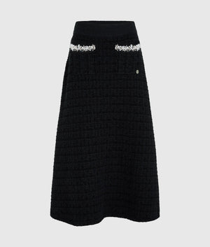 Faux-pearl midi knitted skirt