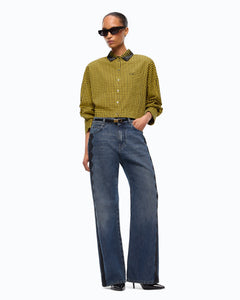 Wide-leg jeans with lace trim