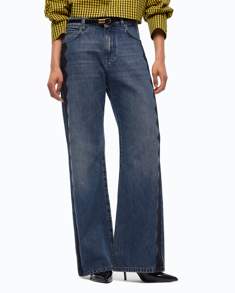 Wide-leg jeans with lace trim