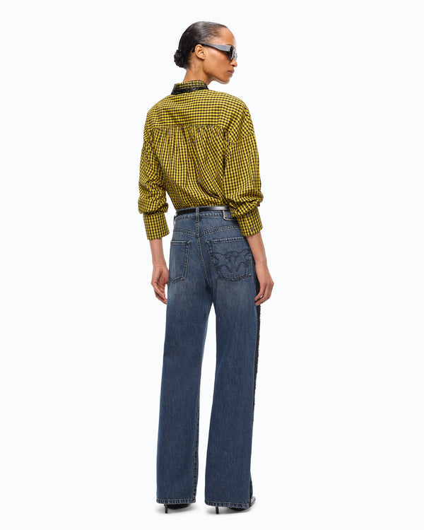 Wide-leg jeans with lace trim