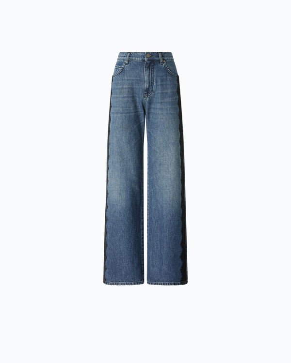 Wide-leg jeans with lace trim