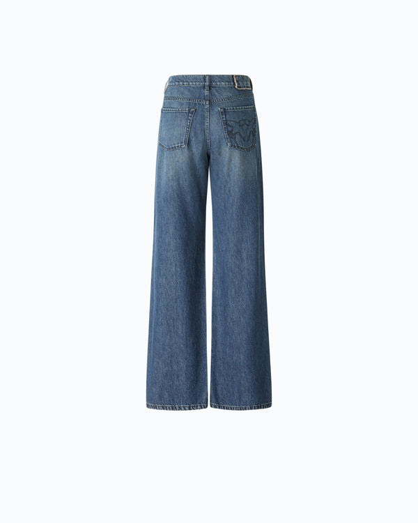 Wide-leg jeans with lace trim