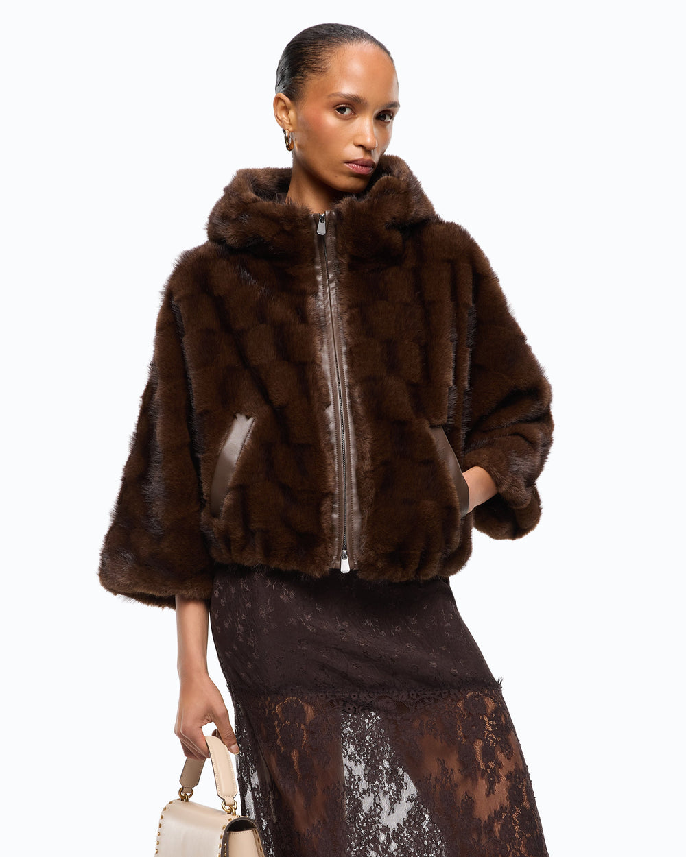 Faux fur blouson jacket with hood