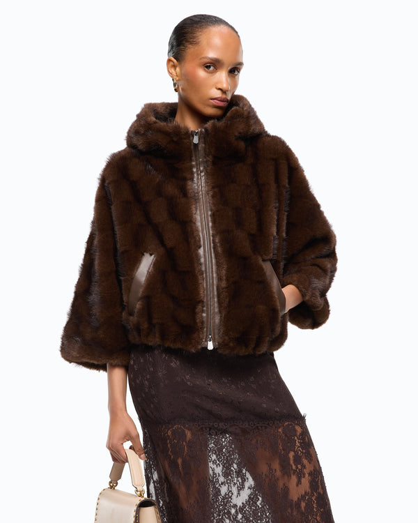 Faux fur blouson jacket with hood