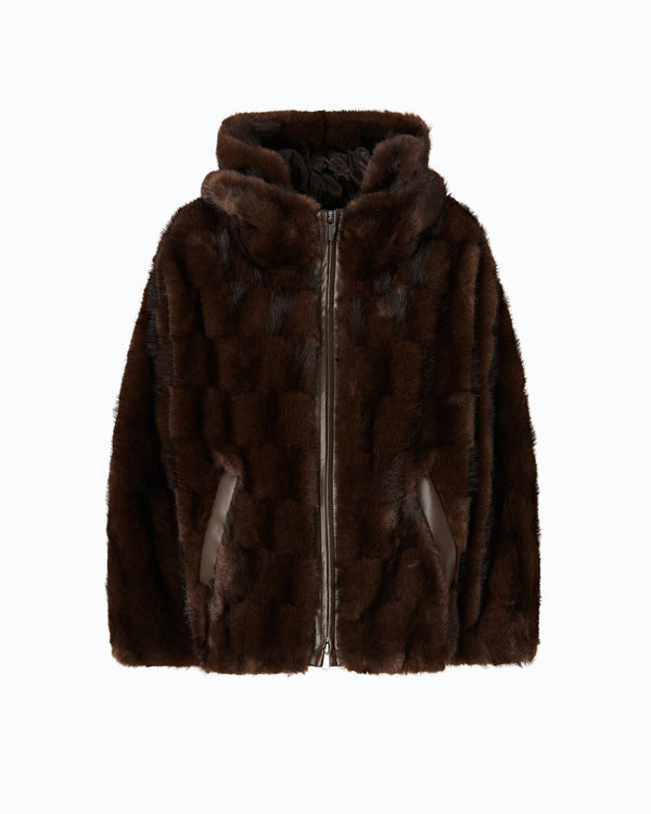 Faux fur blouson jacket with hood