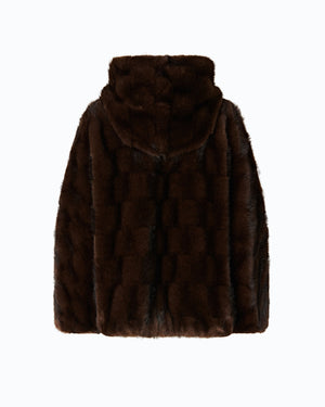 Faux fur blouson jacket with hood