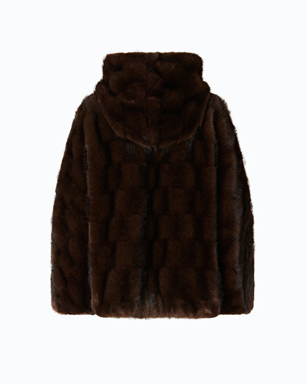Faux fur blouson jacket with hood