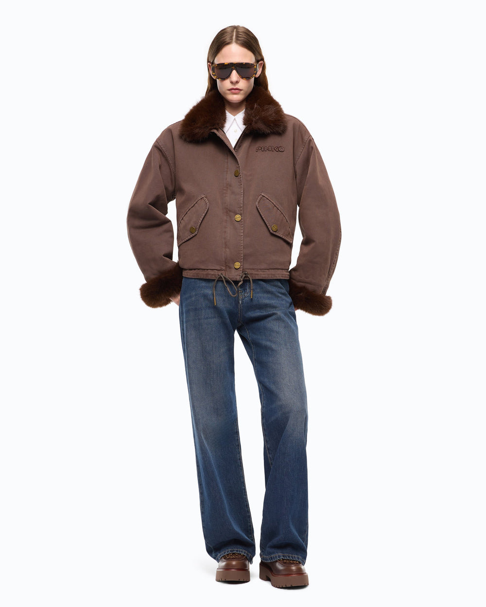 Cotton pea coat with faux fur details