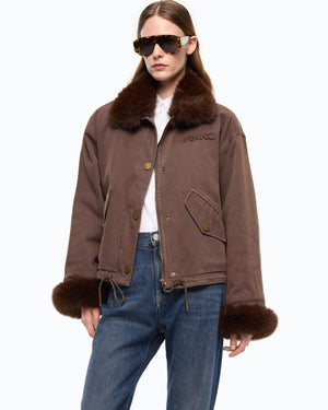 Cotton pea coat with faux fur details
