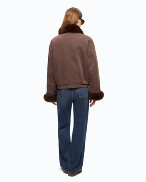 Cotton pea coat with faux fur details