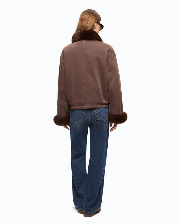 Cotton pea coat with faux fur details