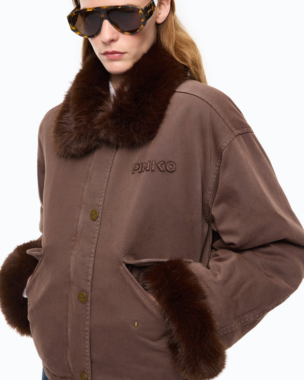 Cotton pea coat with faux fur details