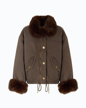 Cotton pea coat with faux fur details