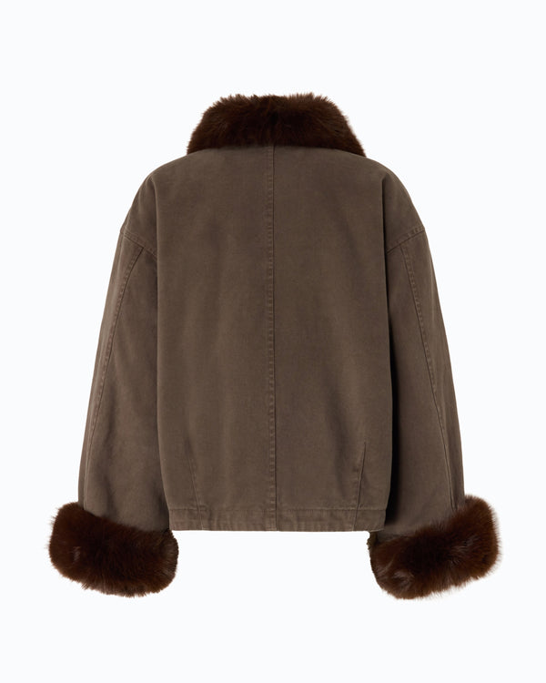 Cotton pea coat with faux fur details