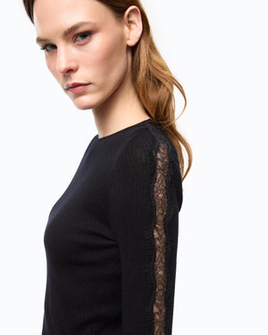 Ribbed sweater with lace
