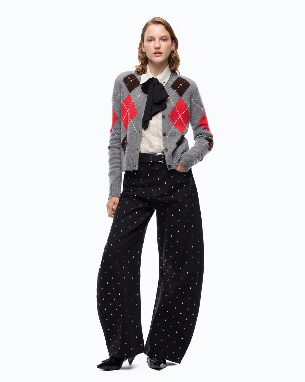 Wool and cashmere crew-neck cardigan with diamond motif