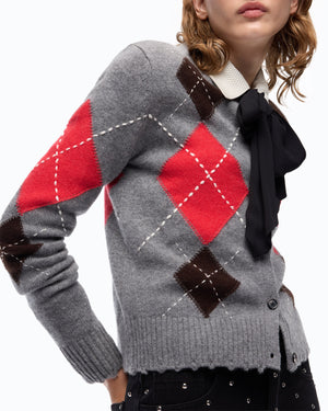 Wool and cashmere crew-neck cardigan with diamond motif