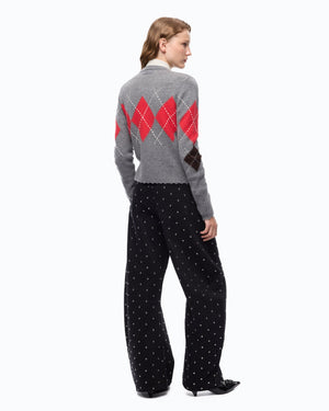 Wool and cashmere crew-neck cardigan with diamond motif