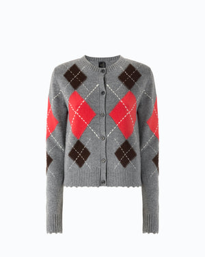 Wool and cashmere crew-neck cardigan with diamond motif