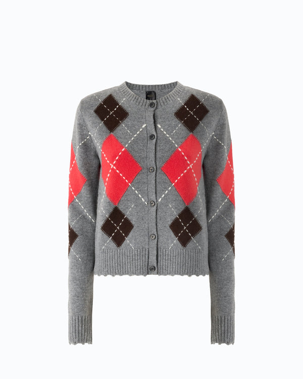 Wool and cashmere crew-neck cardigan with diamond motif