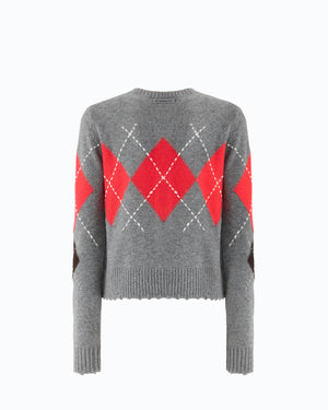 Wool and cashmere crew-neck cardigan with diamond motif