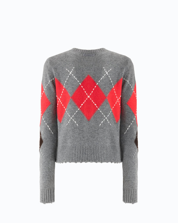 Wool and cashmere crew-neck cardigan with diamond motif