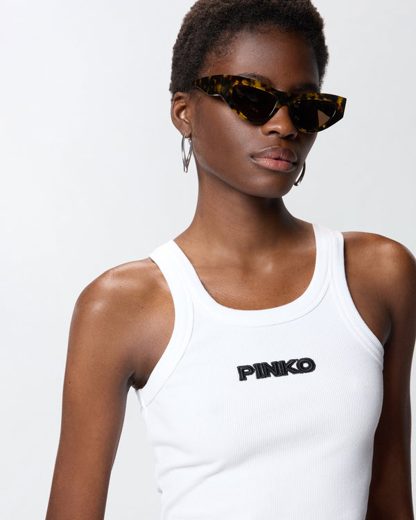 Ribbed vest top with PINKO 3D logo