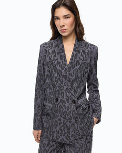 Double-breasted jacket with rhinestones and jaguar motif