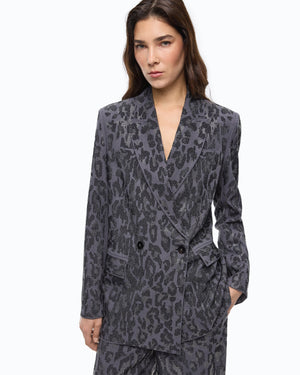 Double-breasted jacket with rhinestones and jaguar motif