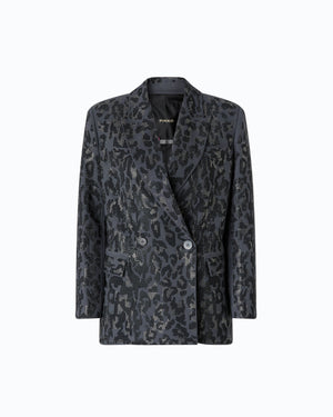 Double-breasted jacket with rhinestones and jaguar motif