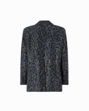Double-breasted jacket with rhinestones and jaguar motif