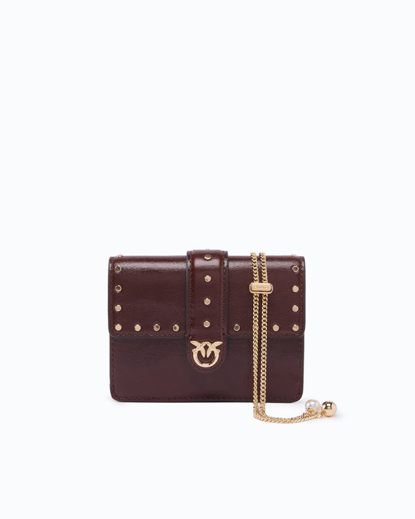 Love Pocket card holder in leather with chain shoulder strap