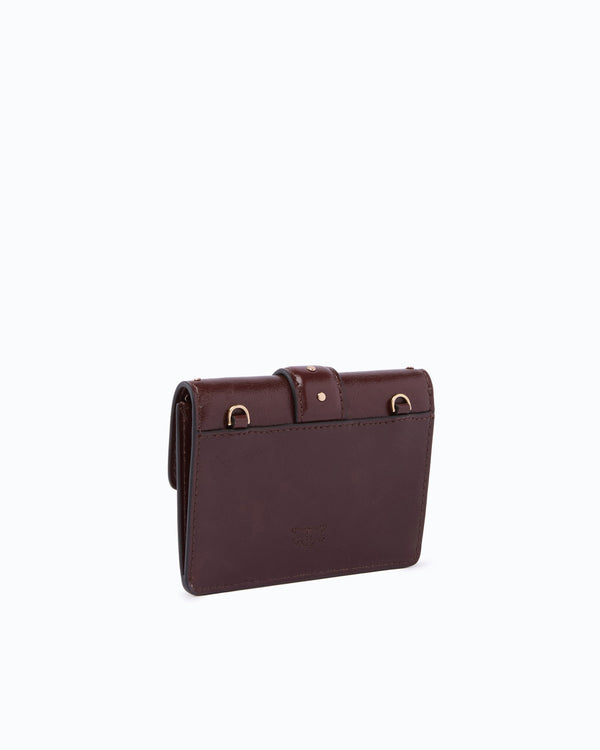 Love Pocket card holder in leather with chain shoulder strap