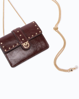 Love Pocket card holder in leather with chain shoulder strap