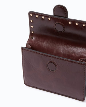 Love Pocket card holder in leather with chain shoulder strap