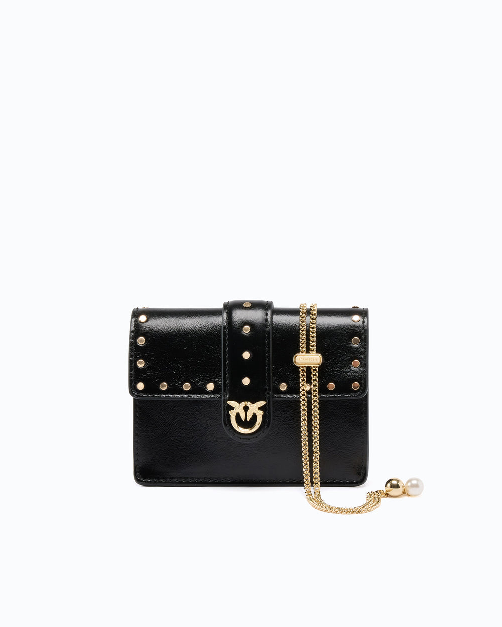 Love Pocket card holder in leather with chain shoulder strap