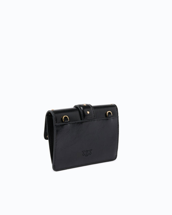 Love Pocket card holder in leather with chain shoulder strap