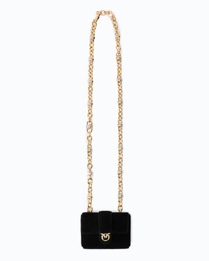 Pocket Necklace suede card holder with jewel shoulder strap