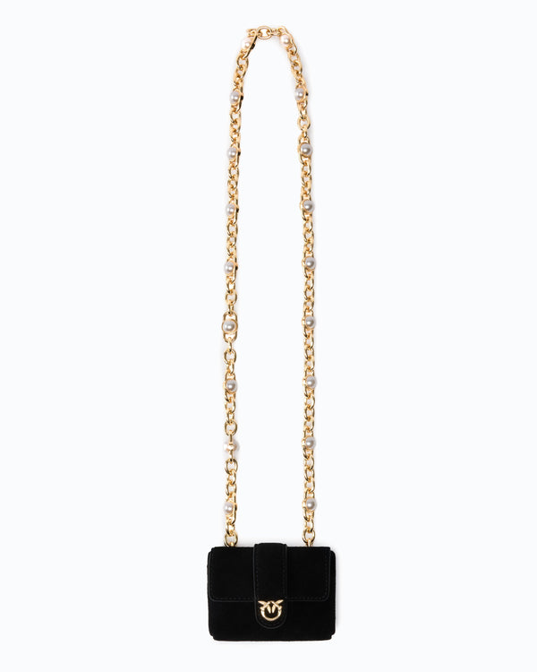 Pocket Necklace suede card holder with jewel shoulder strap