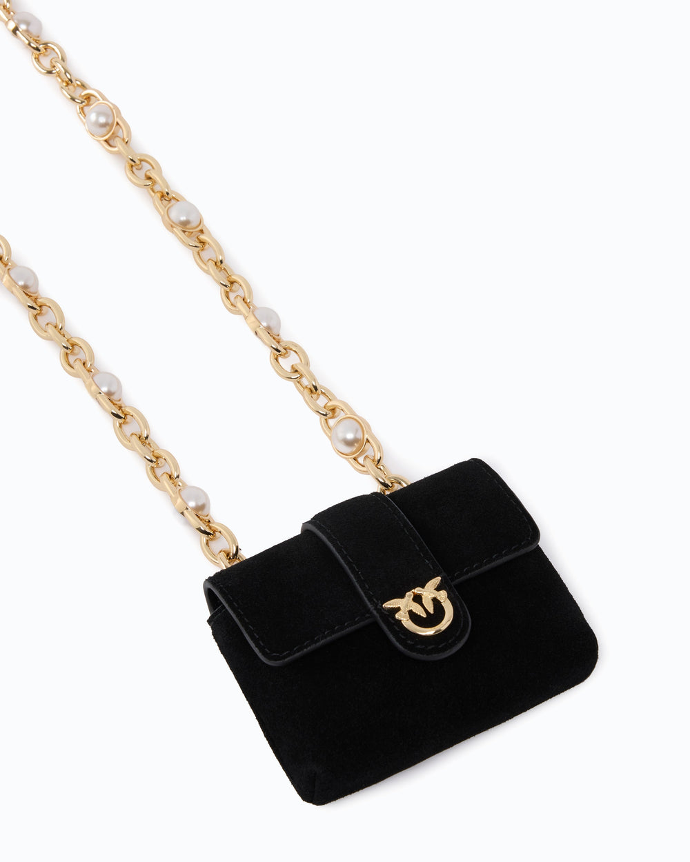 Pocket Necklace suede card holder with jewel shoulder strap