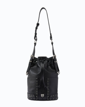 Bucket Mini crossbody bag in leather with jewel studs