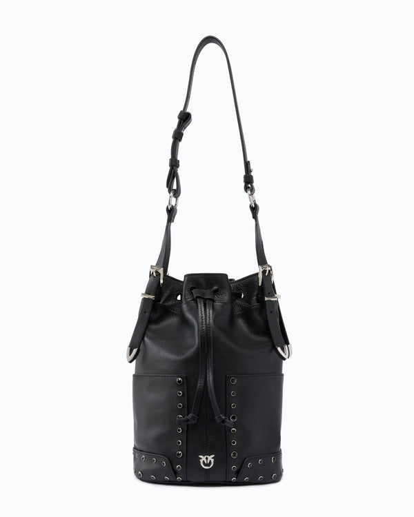 Bucket Mini crossbody bag in leather with jewel studs