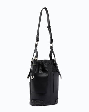 Bucket Mini crossbody bag in leather with jewel studs