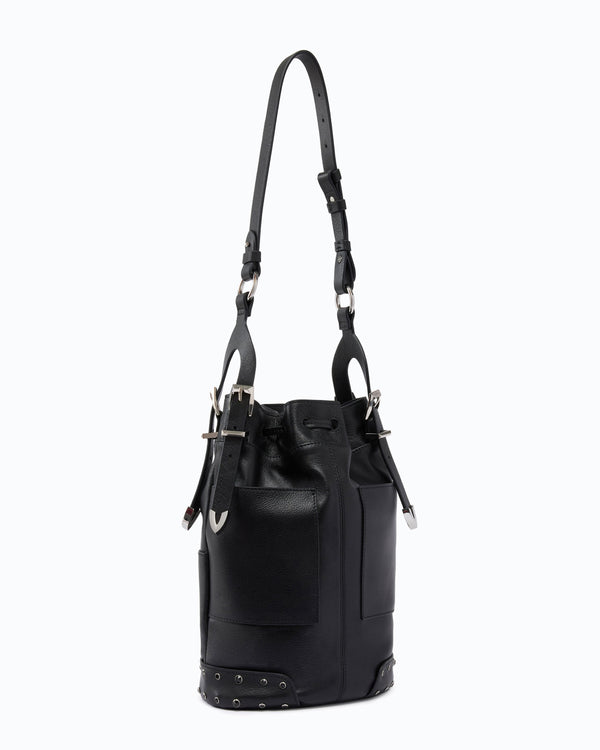 Bucket Mini crossbody bag in leather with jewel studs