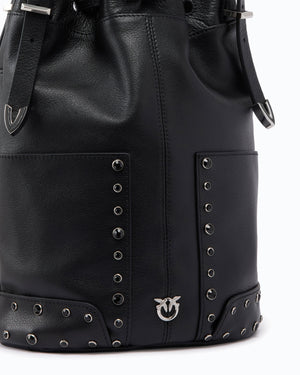 Bucket Mini crossbody bag in leather with jewel studs
