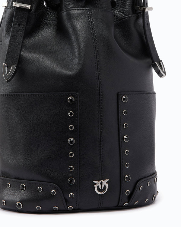 Bucket Mini crossbody bag in leather with jewel studs