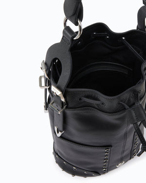 Bucket Mini crossbody bag in leather with jewel studs