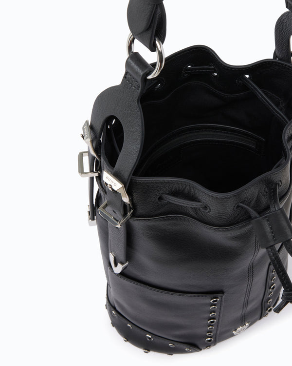 Bucket Mini crossbody bag in leather with jewel studs