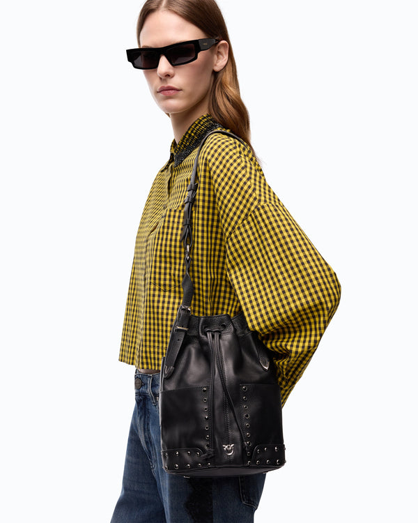 Bucket Mini crossbody bag in leather with jewel studs