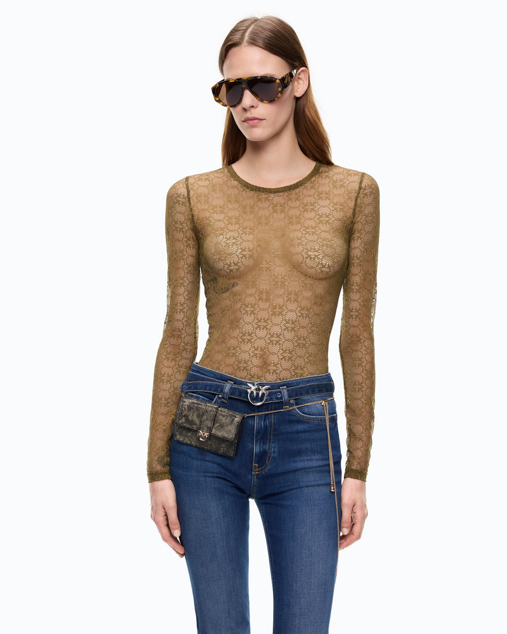 Stretch lace sweater with Love Birds logo motif